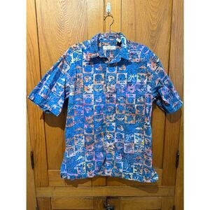 Island Republic Blue Multicolor Batik Hawaiian Shirt Men’s L